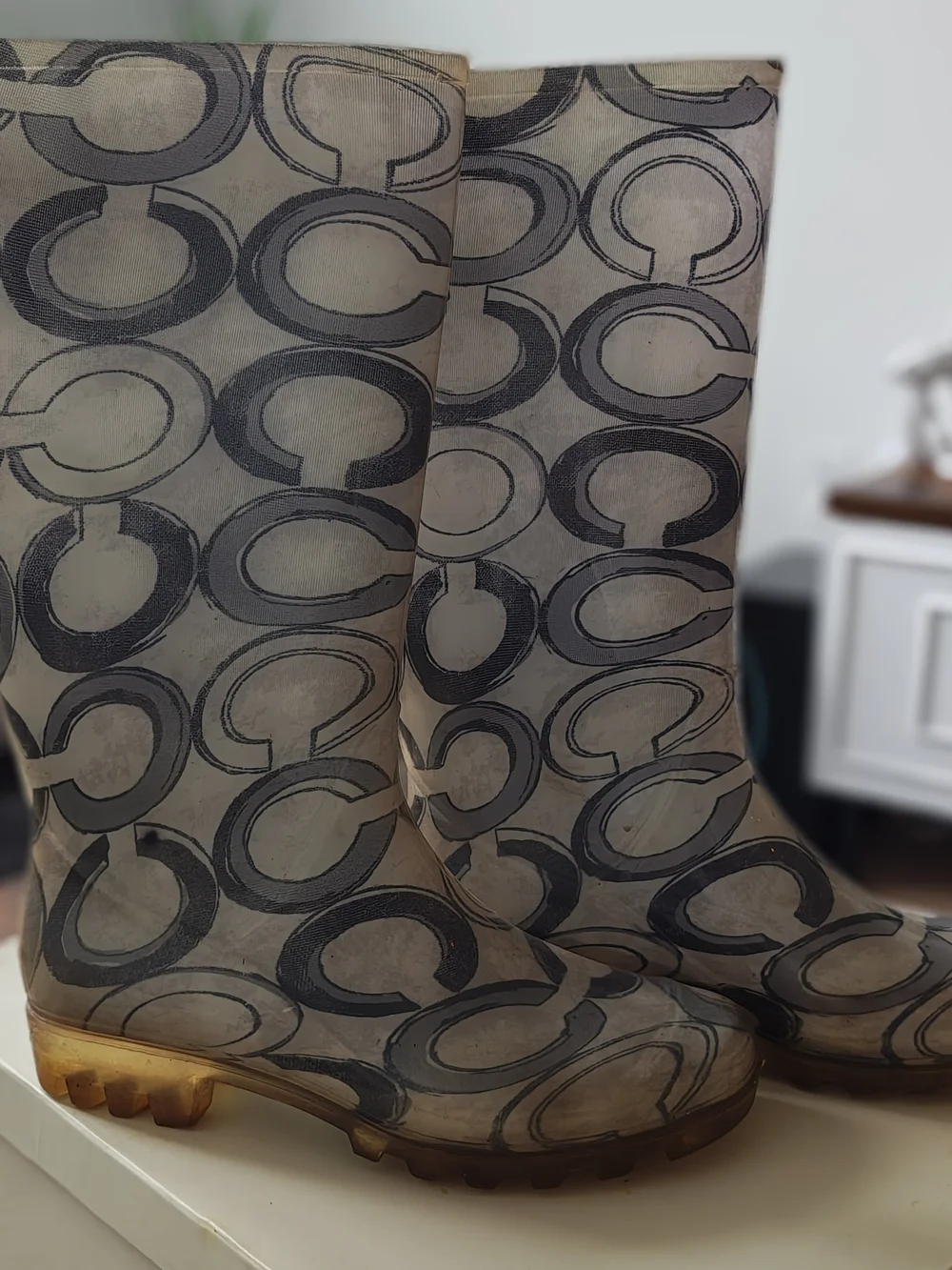Coach Gray Signature Logo Rain Boots